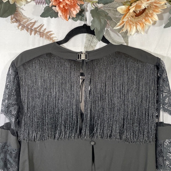 NEW Tadashi Shoji [ 14 ] Felicia Fringe & Lace Blouse Top in‎ Black - Picture 11 of 16